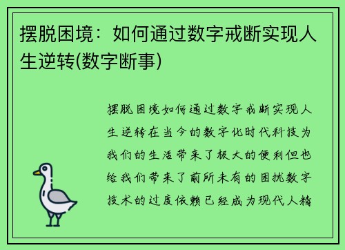 摆脱困境：如何通过数字戒断实现人生逆转(数字断事)